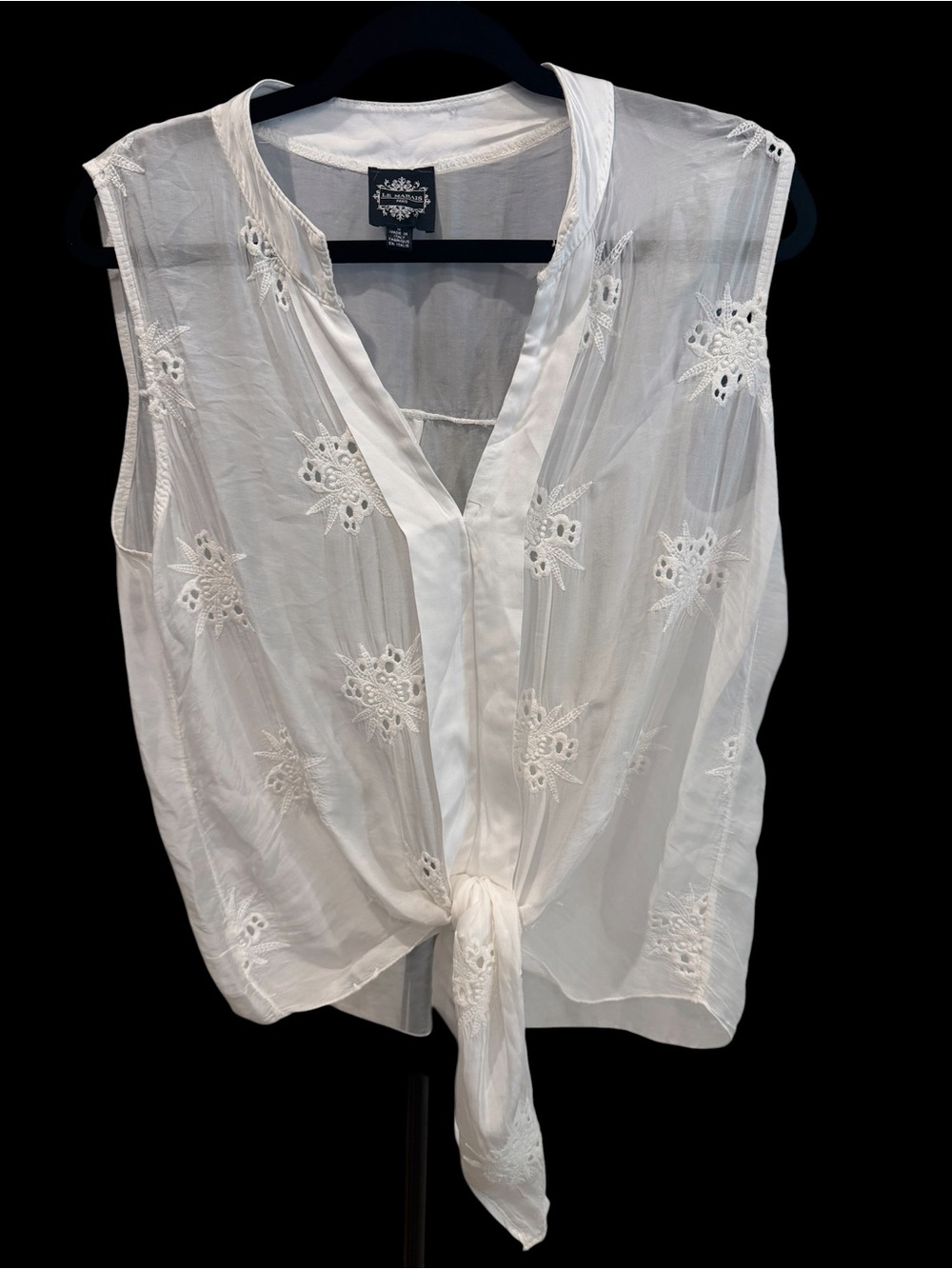 Le Marais Sleeveless White Tie-Front Top